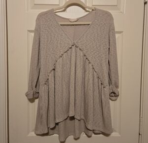 Altar'd State Light Cream/Tan Waffle Knit Peplum Tunic